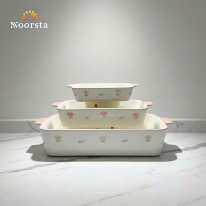 طقم طواجن بورسلين حراري شيك لعزومات العيلة - Premium Floral Porcelain Casserole Set - Noorsta