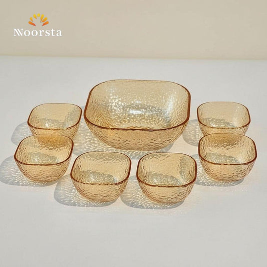 Amber Glow Hammered Glass Serving Set - 7 Piece Luxury Collection
