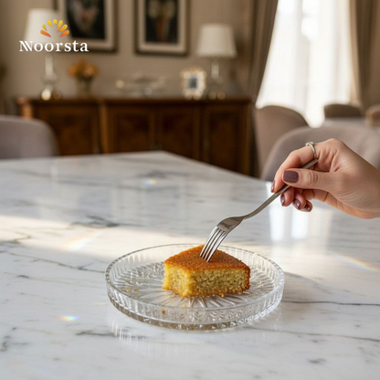 طقم أطباق جاتوه زجاج نقي 6 قطع للتقديم - Elegant Clear Glass Dessert Plate Set 6 Pieces - Noorsta