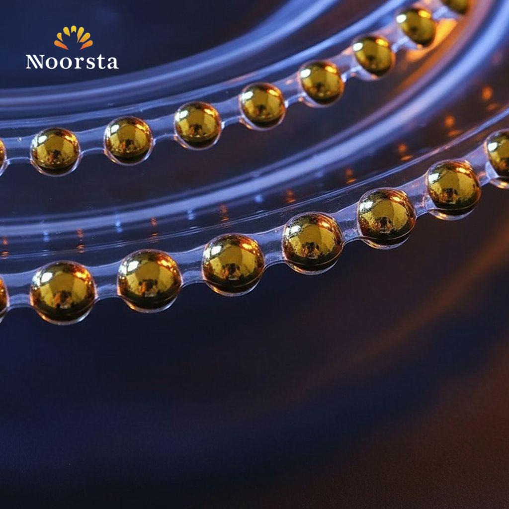 طبق زجاج شفاف بكنار دهبي بارز للعزومات - Premium clear glass serving plate with gold beaded rim for stylish hosting - Noorsta