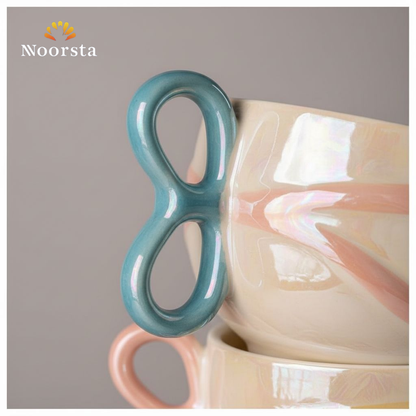 طقم مجات شوربة بورسلين لاستر بالوان باستيل واستاند معدن - Elegant 6-Piece Porcelain Luster Soup Mug Set with Metal Stand - Noorsta