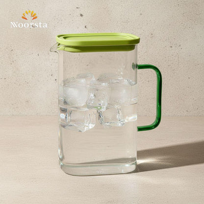 Verde Modern Borosilicate Glass Pitcher with Green Lid & Handle