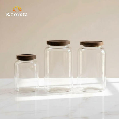 طقم برطمانات زجاج 3 قطع لتنظيم المطبخ - Modern 3-Piece Glass Storage Jar Set - Noorsta