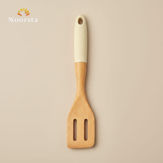 Artisan Wooden Slotted Turner with Ergonomic Soft-Grip Handle