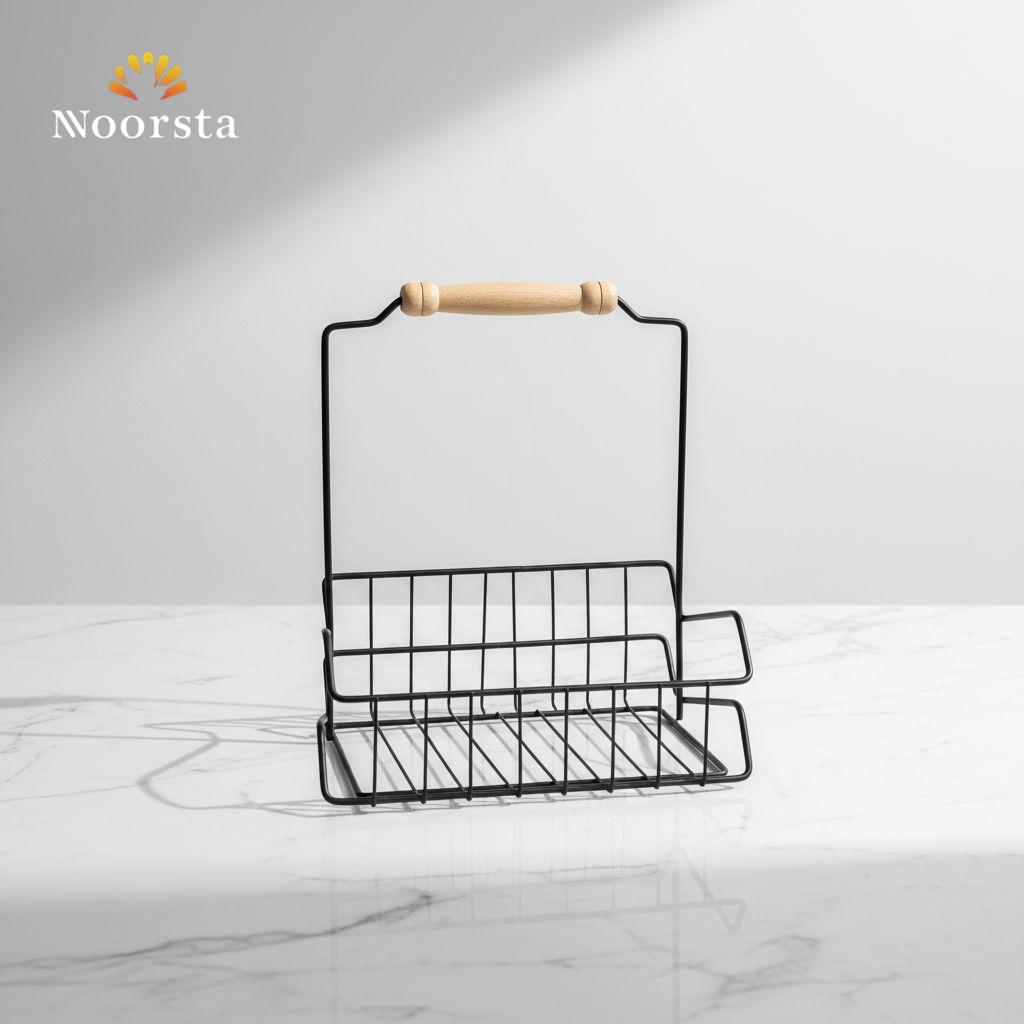 Noir Industrial Wire Caddy with Oak Handle