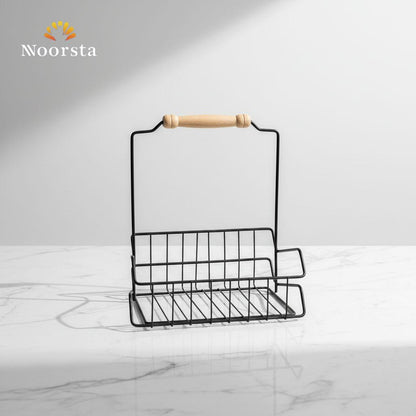 Noir Industrial Wire Caddy with Oak Handle