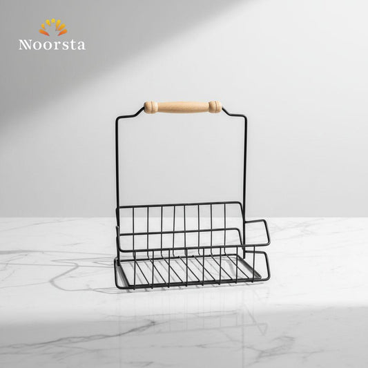 Noir Industrial Wire Caddy with Oak Handle