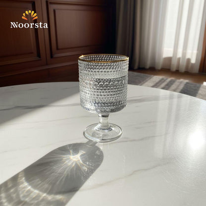 كاس زجاجي محبب بحافة دهبي لجهاز العروسة - Luxury Beaded Clear Glass Goblet with Gold Rim - Noorsta
