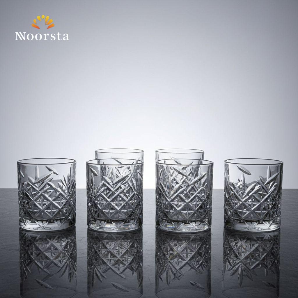 طقم شوب زجاج كريستال محفور 6 قطع - Premium Crystal-Cut Glass Tumbler Set - Noorsta
