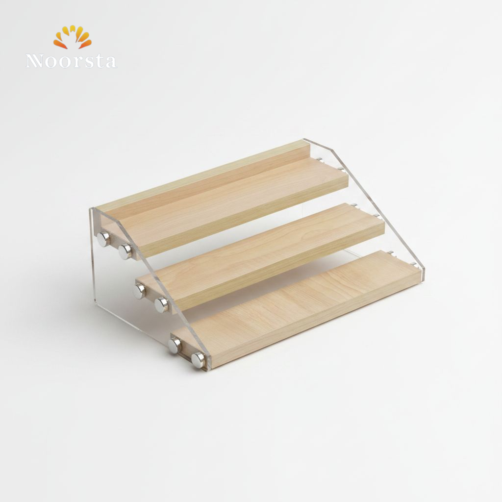 منظم توابل خشب واكريليك للمطبخ - Modern 3-Tier Wooden Spice Organizer Rack - Noorsta