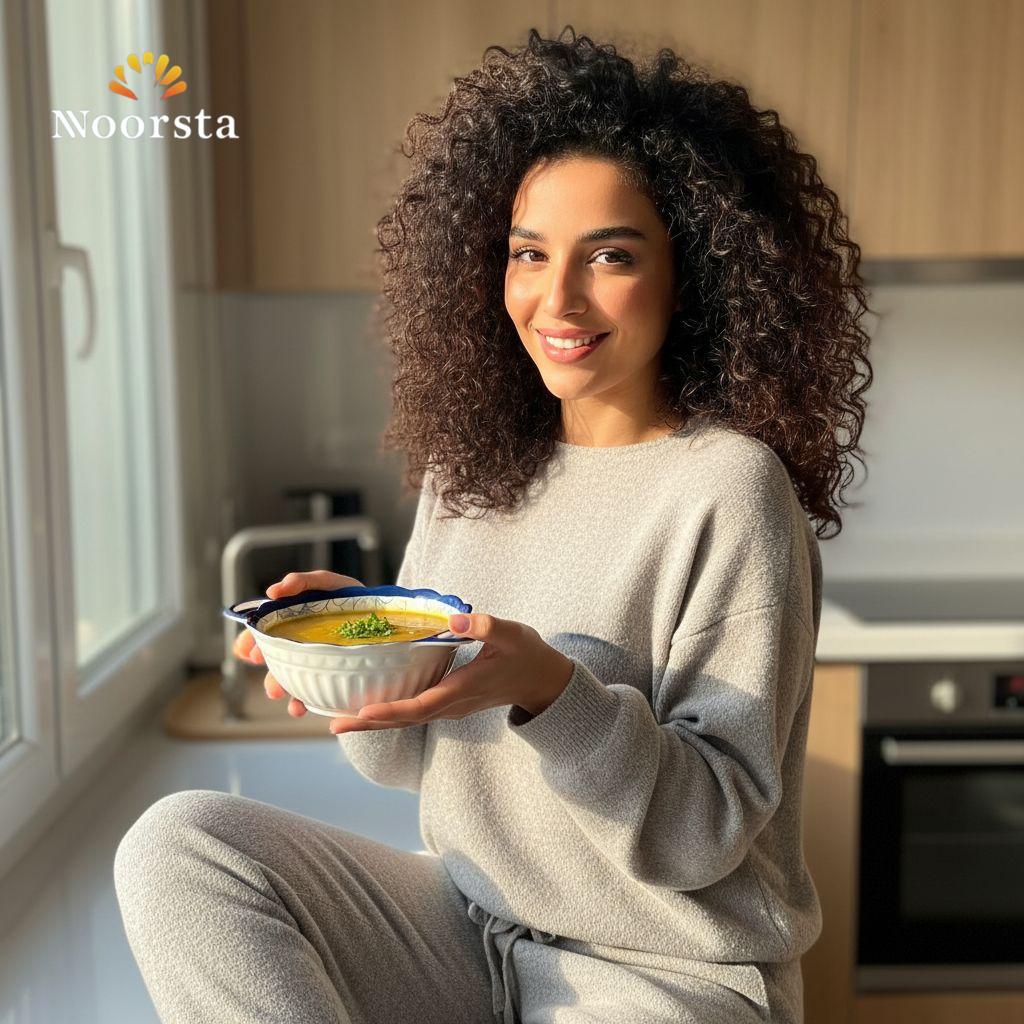 Azure Floral Scalloped Ceramic Serving Bowl with Handles