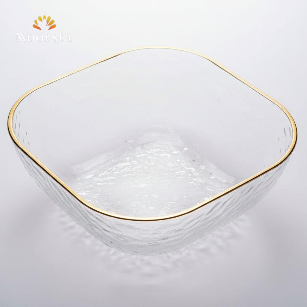 طقم خشاف كريستال منقرش 7 قطع بحواف ذهبية لجهاز العروسة - Hammered Crystal 7-Piece Dessert Bowl Set with Gold Rim - Noorsta