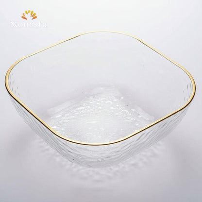 طقم خشاف كريستال منقرش 7 قطع بحواف ذهبية لجهاز العروسة - Hammered Crystal 7-Piece Dessert Bowl Set with Gold Rim - Noorsta