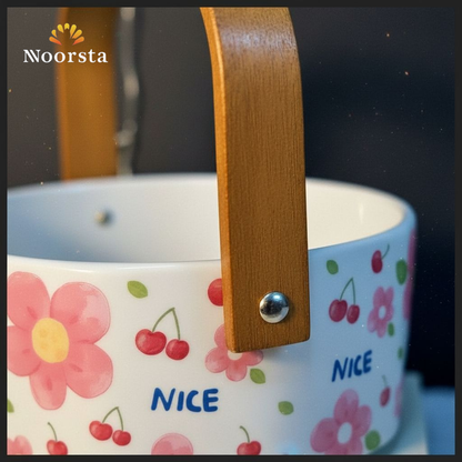 بوله تقديم بورسلين شيك بيد خشب - Chic Floral Porcelain Serving Bowl - Noorsta
