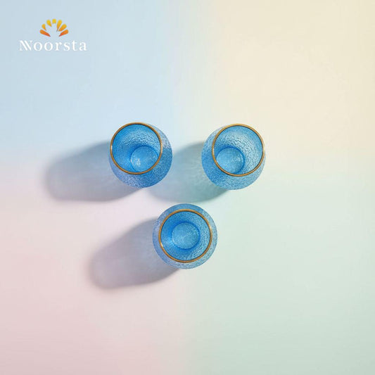 Azure Glacier Textured Glass Tumbler with Gold Rim set