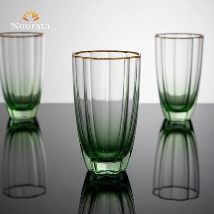 Emerald Ombre Fluted Glass Tumbler Set with 24k Gold Rim