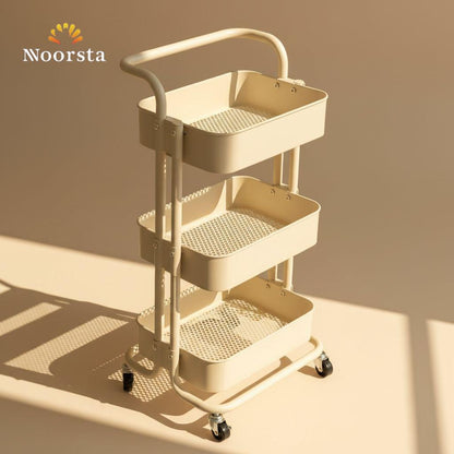 Minimalist Cream 3-Tier Rolling Utility Cart - Multipurpose Storage Organizer