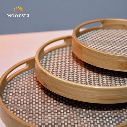 طقم صواني تقديم خشب بامبو 3 قطع مقاسات كبيرة - Premium 3-Piece Bamboo Woven Serving Tray Set - Noorsta