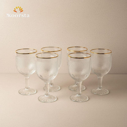 طقم كاسات كريستال بنقش بارز وحافة ذهبية - 6 قطع