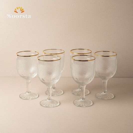 طقم كاسات كريستال بنقش بارز وحافة ذهبية - 6 قطع