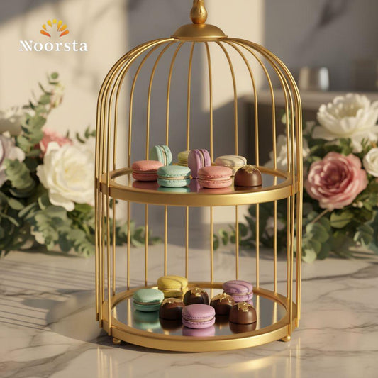 Royal Gold Birdcage Serving Stand with Mirror Base (2-Tier)