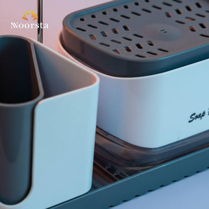 ديسبنسر صابون 3 في 1 منظم لحوض المطبخ - Modern 3-in-1 Kitchen Soap Dispenser Caddy - Noorsta