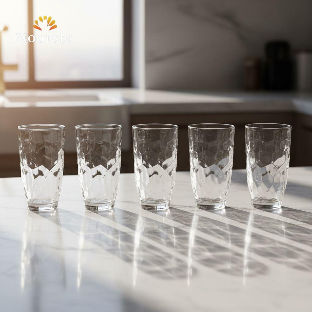 طقم شوبات زجاج شيك للعصير والميه - Modern Geometric Glass Tumbler Set - Noorsta