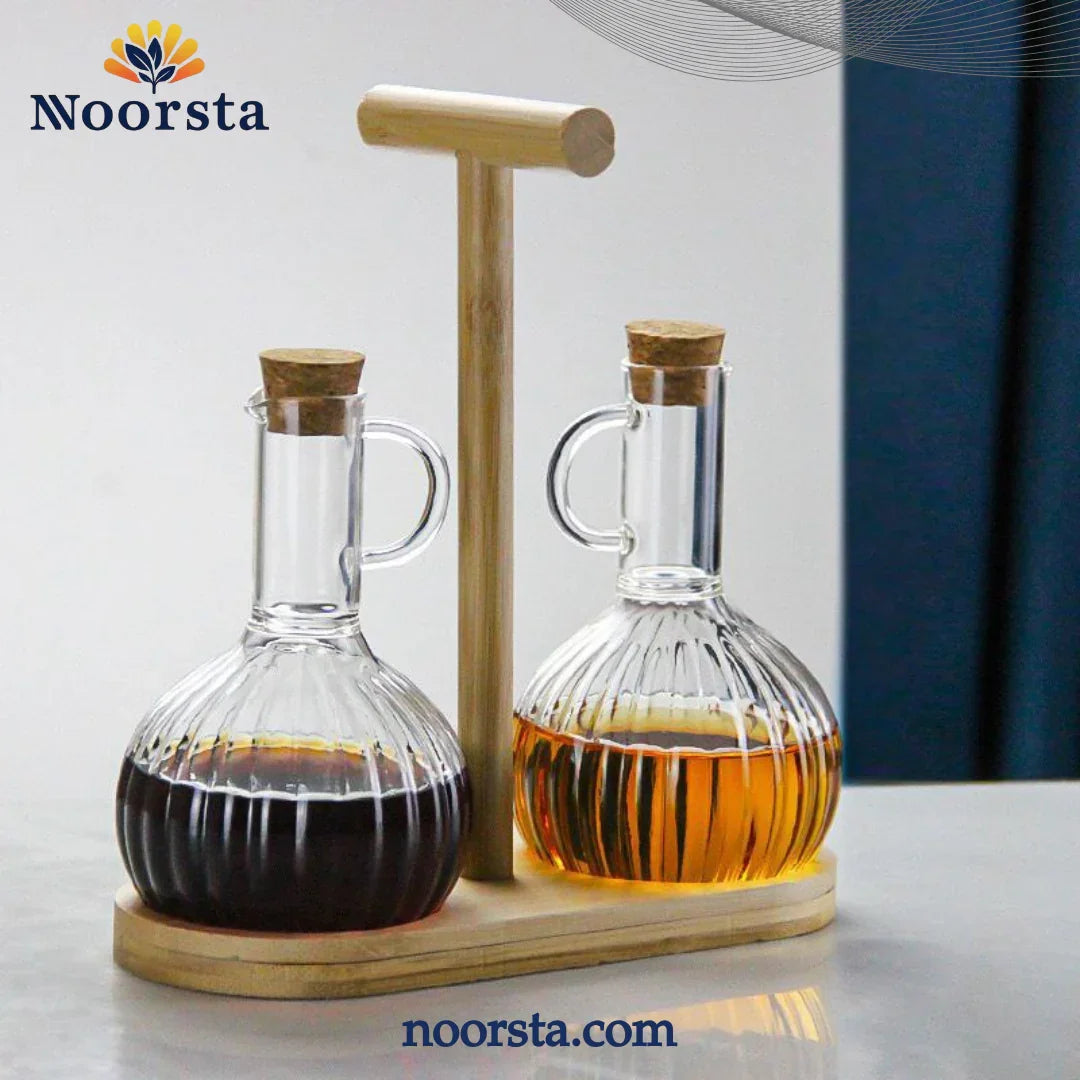 Dual Ribbed Glass Dispenser Set