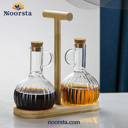 Dual Ribbed Glass Dispenser Set