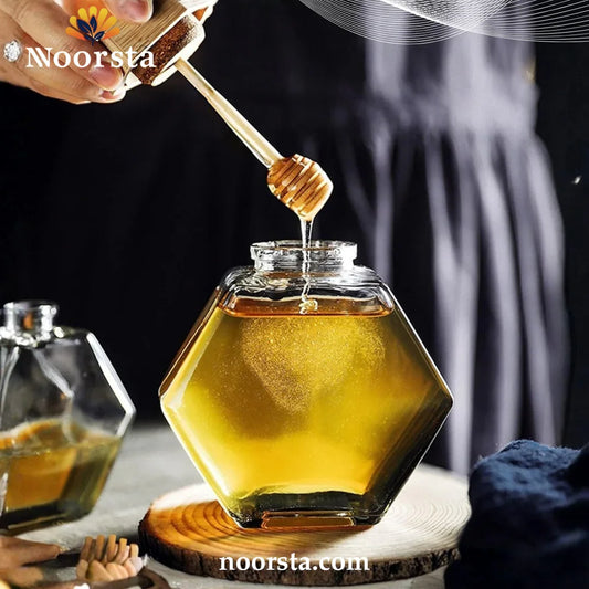 HexaGlow Honey Jar with Bamboo Dipper