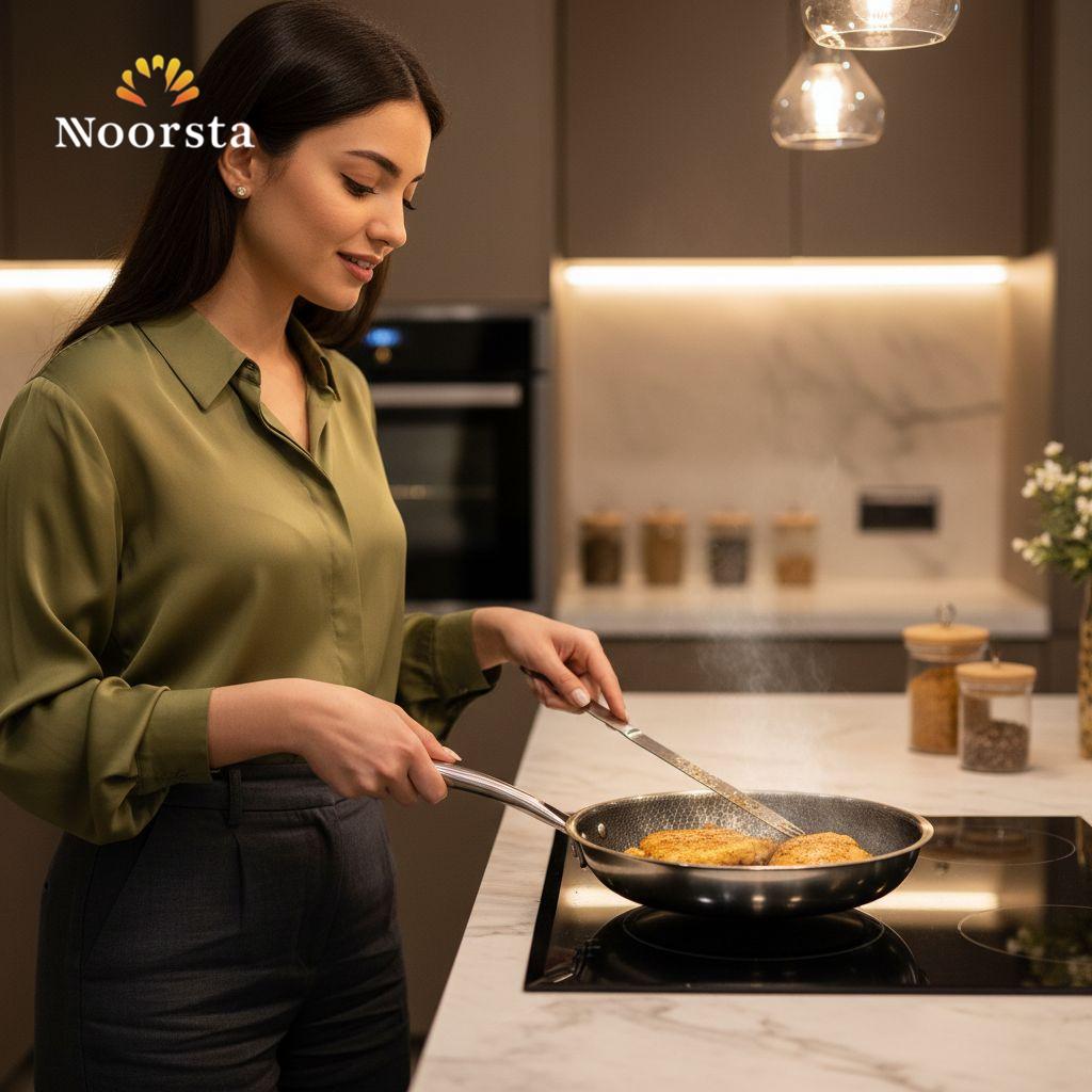 طاسة ستانلس هوني كومب ضد الخدش - Premium Honeycomb Stainless Steel Frying Pan - Noorsta