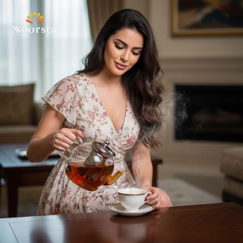 براد شاي بايركس حراري شفاف بمصفاة للأعشاب - Clear Heat-Resistant Pyrex Glass Teapot with Infuser - Noorsta