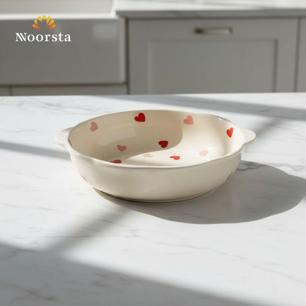 طاجن بورسلين قلوب شيك للفرن - Chic Heart Pattern Casserole Dish - Noorsta