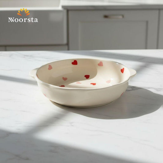 طاجن بورسلين قلوب شيك للفرن - Chic Heart Pattern Casserole Dish - Noorsta
