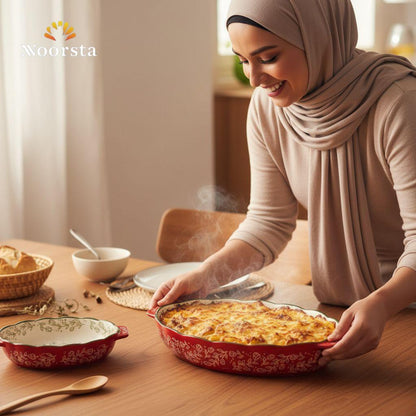 Royal Crimson Floral Ceramic Oval Baking Dish Set - 3 Piece