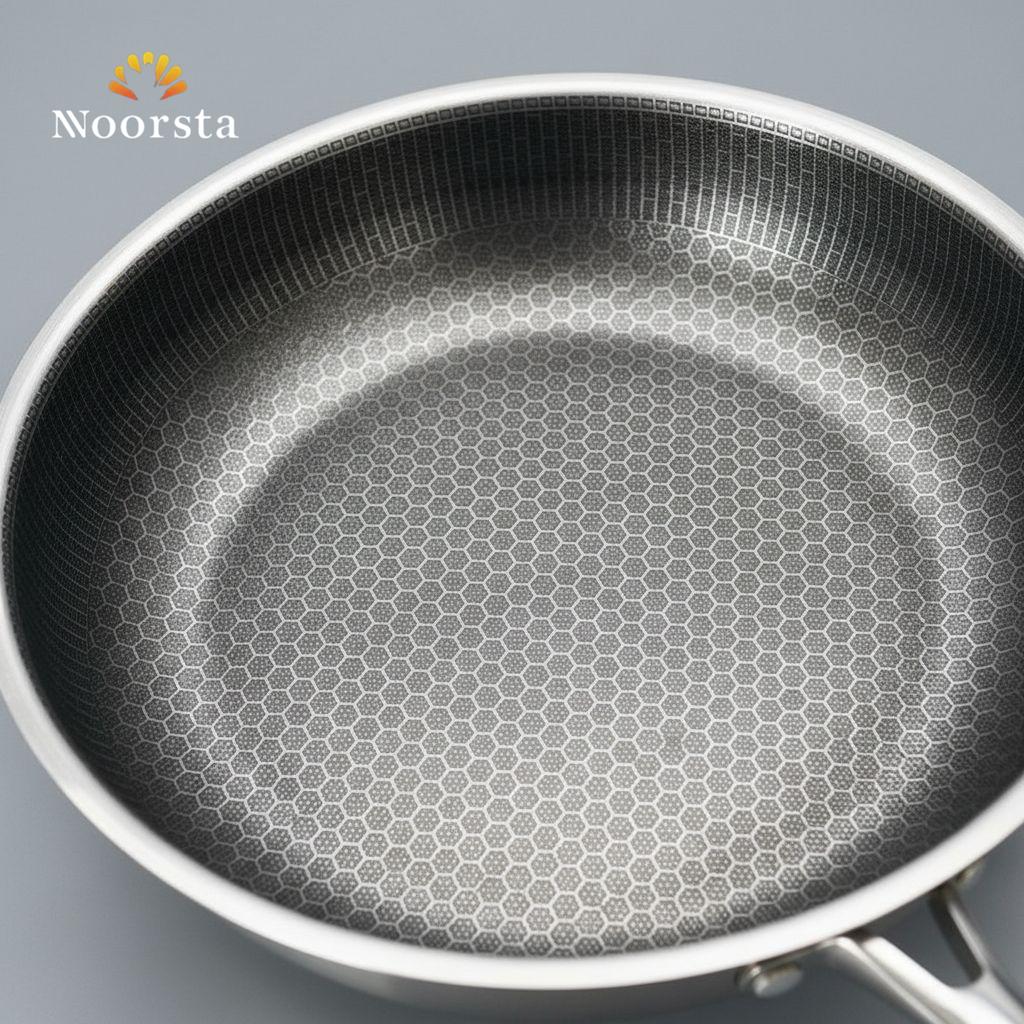 طاسة ستانلس هوني كومب ضد الخدش - Premium Honeycomb Stainless Steel Frying Pan - Noorsta