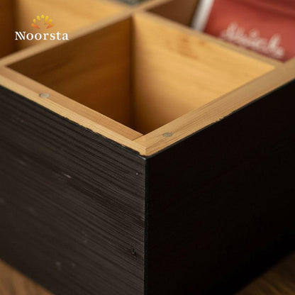 Noorsta Heritage 9-Slot Wooden Tea Organizer Box with Glass Display