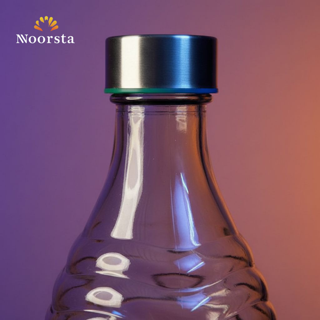 قزازة مية شيك بتصميم مموج وغطا ستانلس - Modern wavy glass water bottle with stainless steel lid - Noorsta