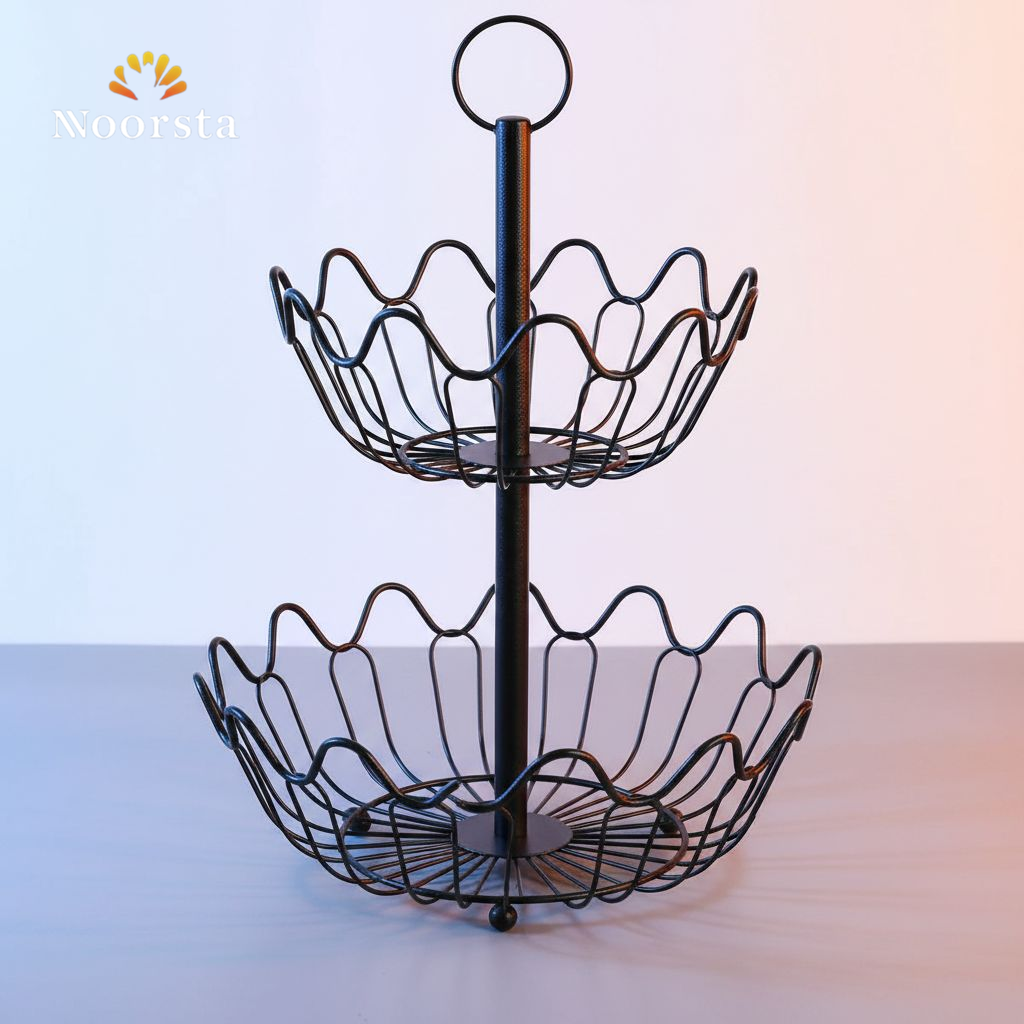 شيالة فاكهة معدن سوداء 2 دور شيك جدا - Modern 2-Tier Black Wire Fruit Stand - Noorsta