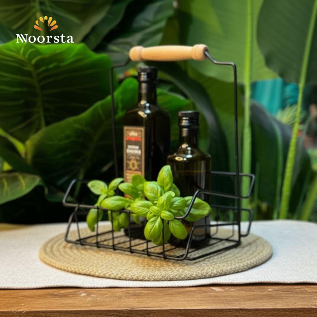 Noir Industrial Wire Caddy with Oak Handle