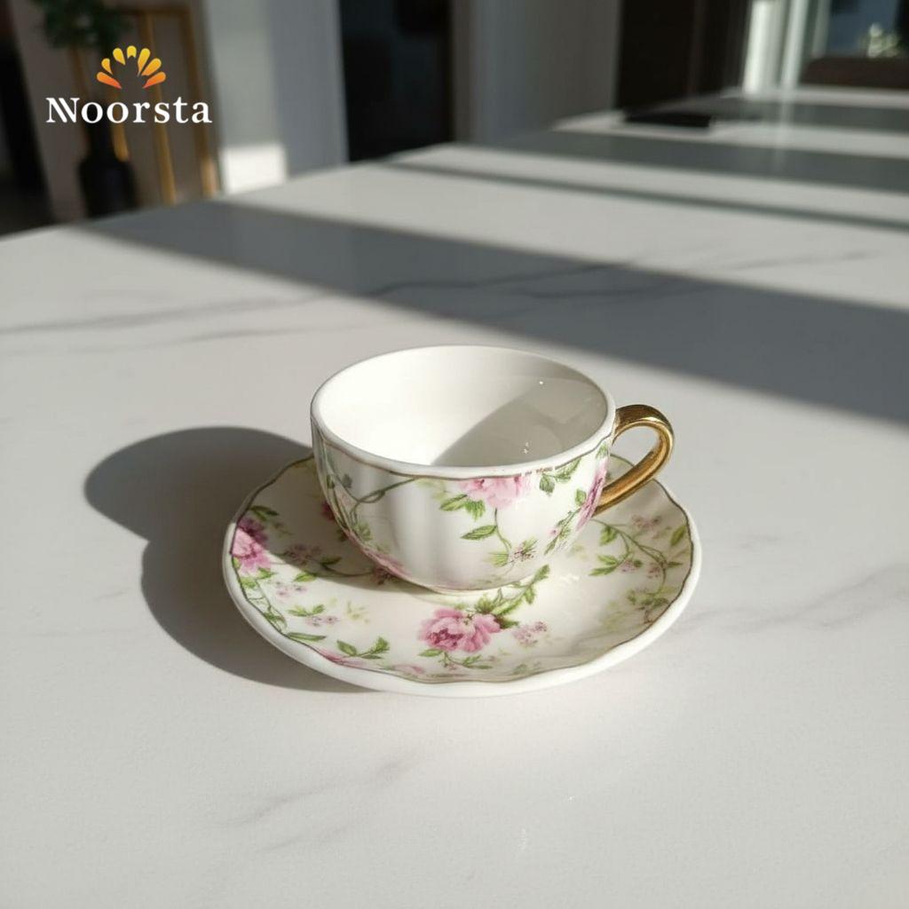 طقم قهوة فلور ١٢ قطعة شيك للضيافة - Classic Floral Porcelain Coffee Set 12 Pieces - Noorsta