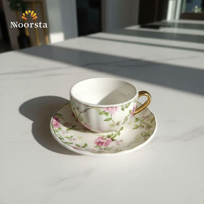 طقم قهوة فلور ١٢ قطعة شيك للضيافة - Classic Floral Porcelain Coffee Set 12 Pieces - Noorsta
