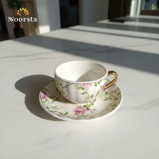 طقم قهوة فلور ١٢ قطعة شيك للضيافة - Classic Floral Porcelain Coffee Set 12 Pieces - Noorsta