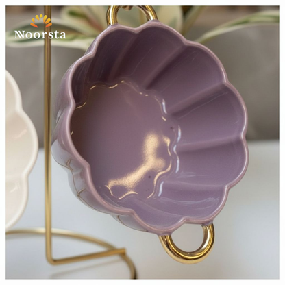 طقم بولات بورسلين شيك باستاند معدن للتقديم - Elegant 4-Piece Porcelain Bowl Set with Stand - Noorsta