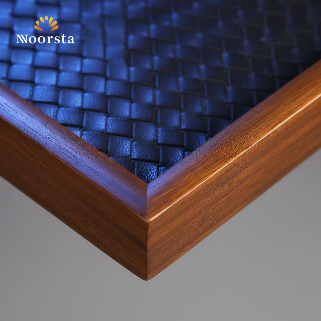صينية تقديم خشب في جلد شيك جدا للضيافة - Elegant woven leather and wood serving tray - Noorsta