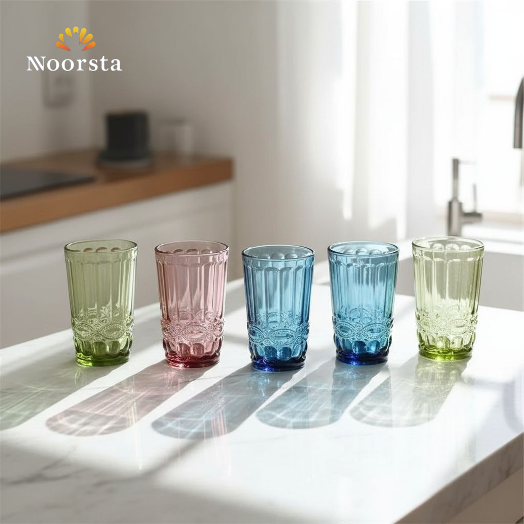 طقم شوب عصير زجاج كريستال الوان - Elegant Crystal Glass Tumbler Set - Noorsta