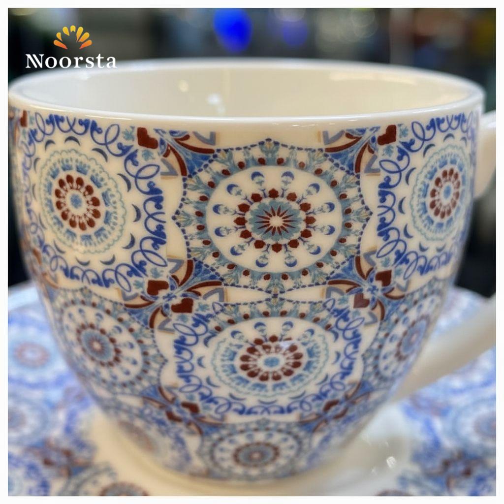 طقم فناجين شاي بورسلين أندلسي لتقديمات الضيوف - Authentic Andalusian Porcelain Tea Set for Elegant Hosting - Noorsta