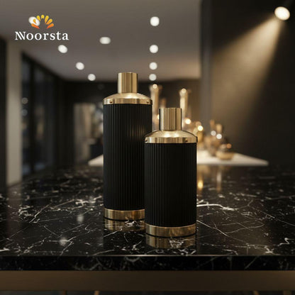 فازة معدن أسود في دهبي شيك جدا - Modern European Black & Gold Ribbed Metal Vase - Noorsta