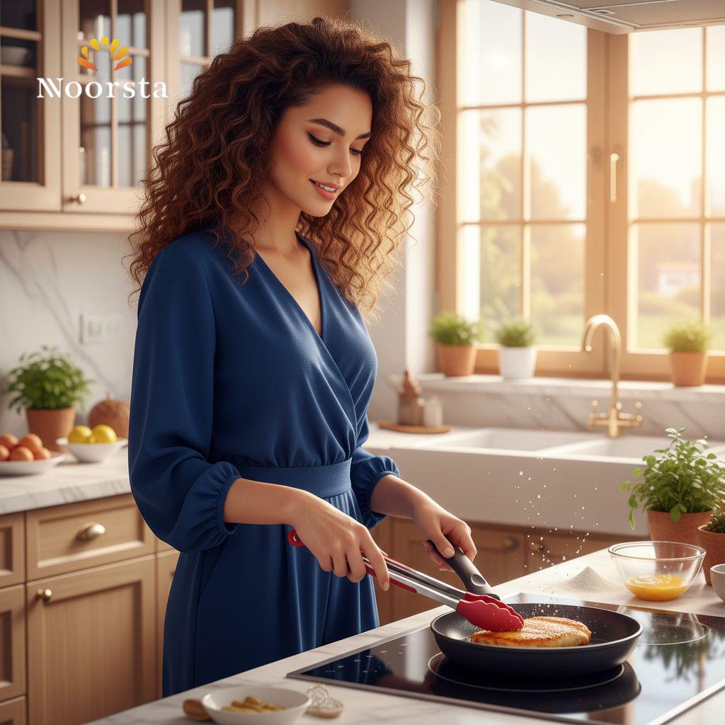 ماسك مطبخ سيليكون واستانلس حراري - Premium Heat Resistant Silicone Kitchen Tongs - Noorsta
