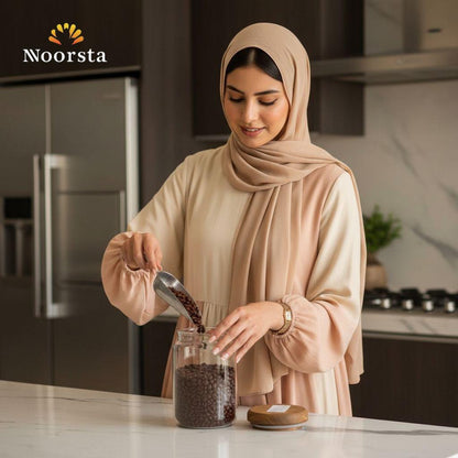 برطمان زجاج بوروسيليكات بغطاء خشب لتنظيم المطبخ - Minimalist Borosilicate Glass Storage Jar with Wooden Lid - Noorsta